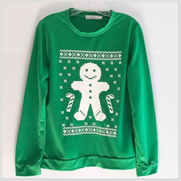 NWT Cute Green Gingerbread Pullover Sweatshirt - Picture 2 of 5